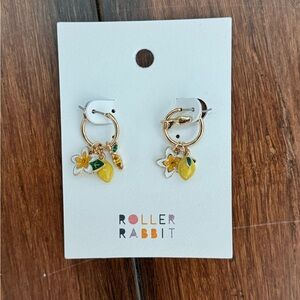 Roller Rabbit Lemon Charm Hoop Earrings NWT